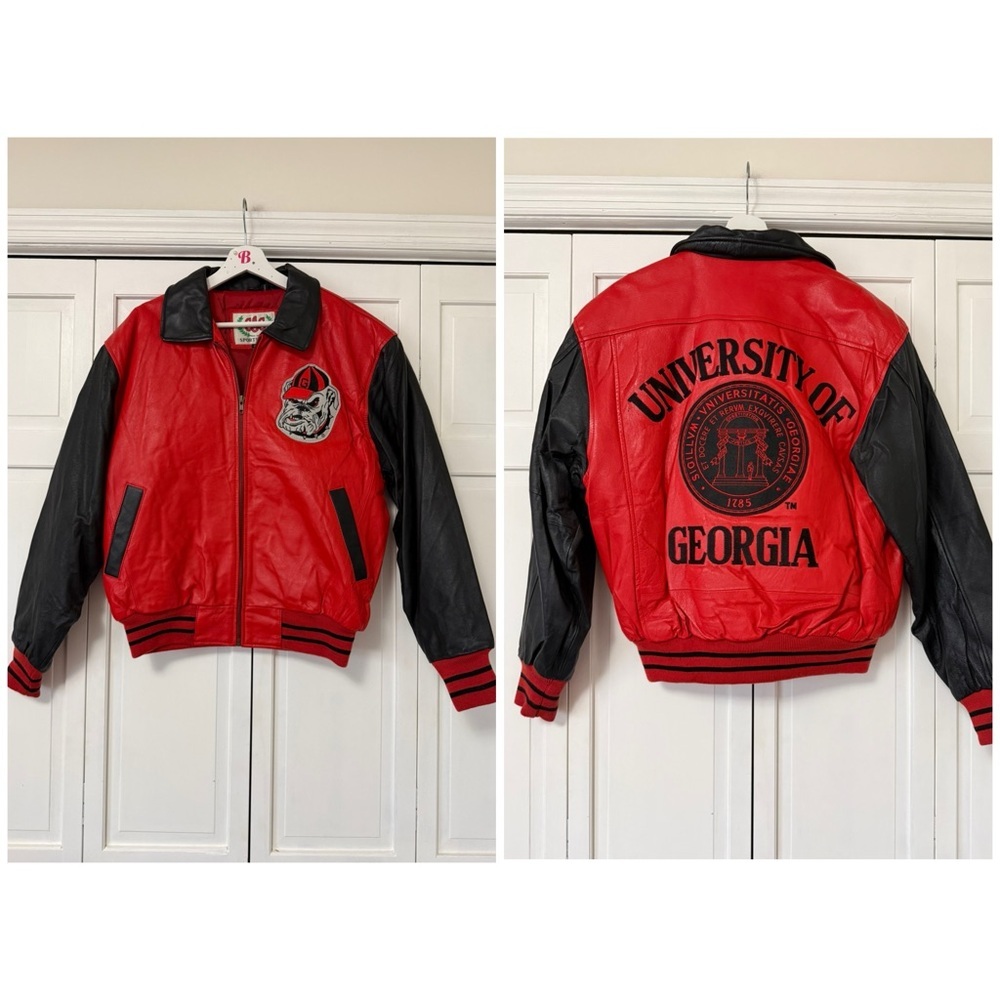 Vintage University of Georgia UGA Red/Black Leather Jacket Varsity Unisex Med